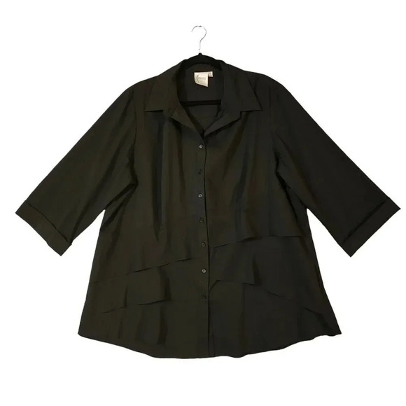 New $225 Finley Women's Black Cotton Jenna Button-Down Ruffle Poplin Top Size 2X - Picture 2 of 9